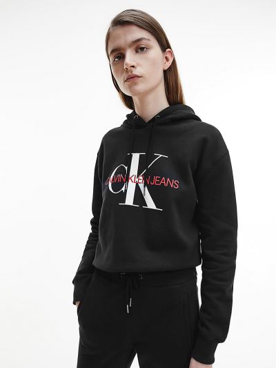 Calvin Klein Ruhák HU639370 | Calvin Klein Organic Cotton Cropped Logo Női Kapucnis Pulóver Fekete